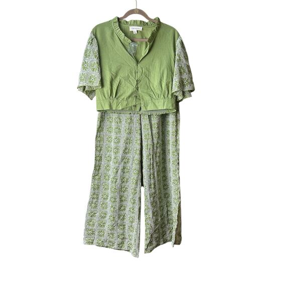 NWT 2 Piece Pants Set Wide Leg  Embroidered Accents cy Luna Moon Sz XL - Picture 4 of 16